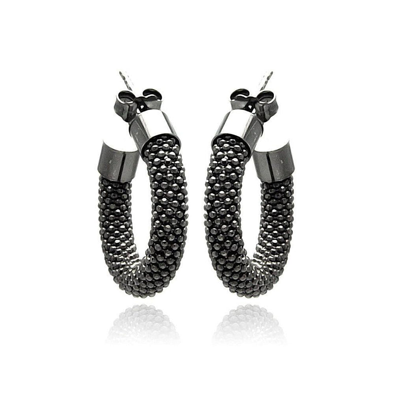 Closeout-Silver 925 Black Rhodium Plated Italian Hoop Earrings - ITE00031BLK | Silver Palace Inc.