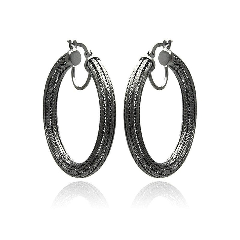 Closeout-Silver 925 Black Rhodium Plated Italian Hoop Earrings - ITE00033BLK | Silver Palace Inc.