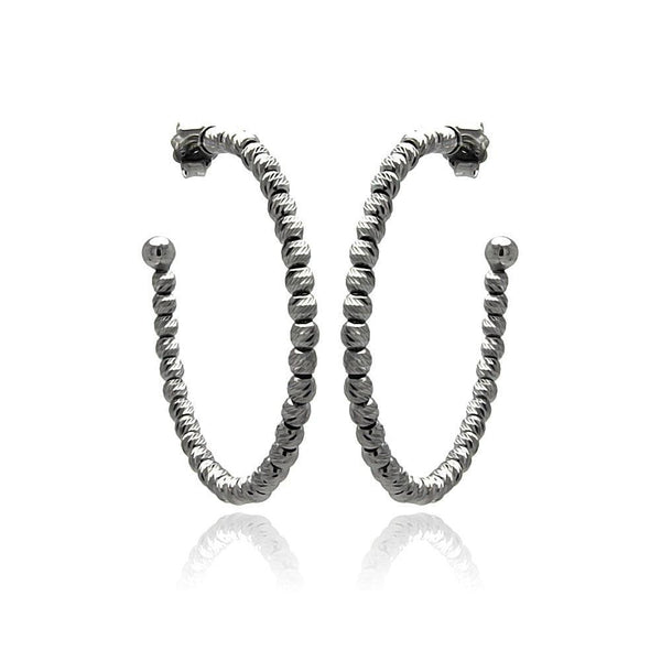 Closeout-Silver 925 Black Rhodium Plated Italian Fine Bead Hoop Earrings - ITE00037BLK | Silver Palace Inc.