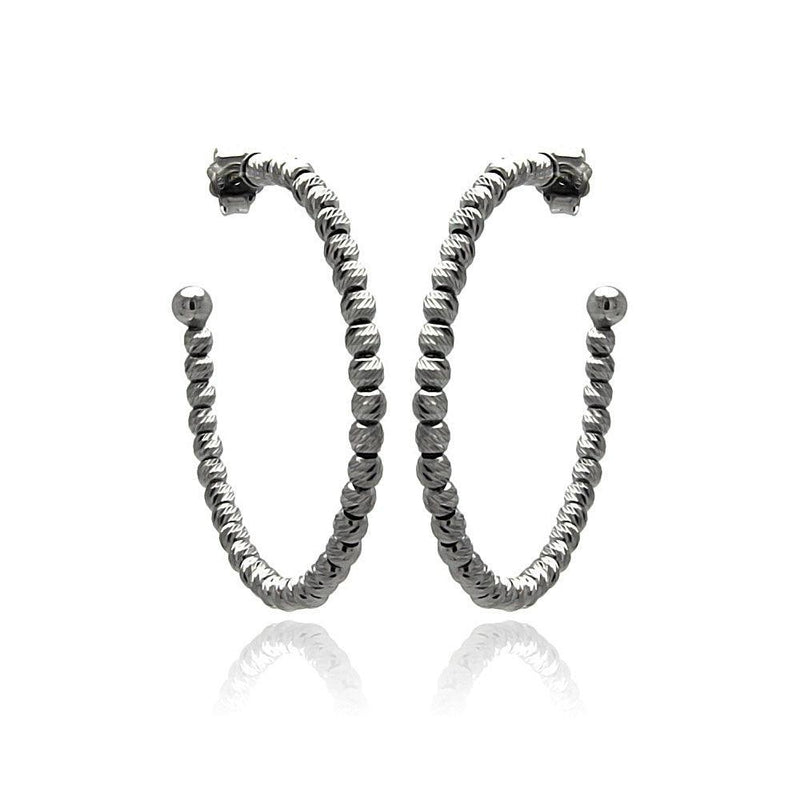 Closeout-Silver 925 Black Rhodium Plated Italian Fine Bead Hoop Earrings - ITE00037BLK | Silver Palace Inc.