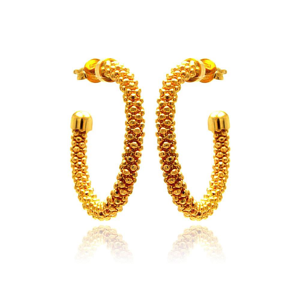 Closeout-Silver 925 Gold Plated Crescent Hoop Earrings - ITE00038GP | Silver Palace Inc.