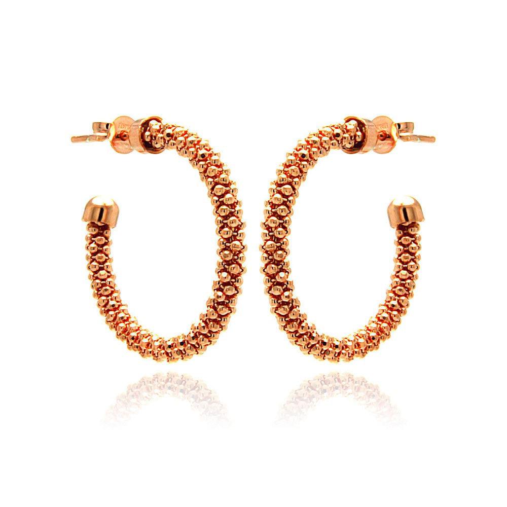 Closeout-Silver 925 Rose Gold Plated Crescent Hoop Earrings - ITE00038RGP | Silver Palace Inc.