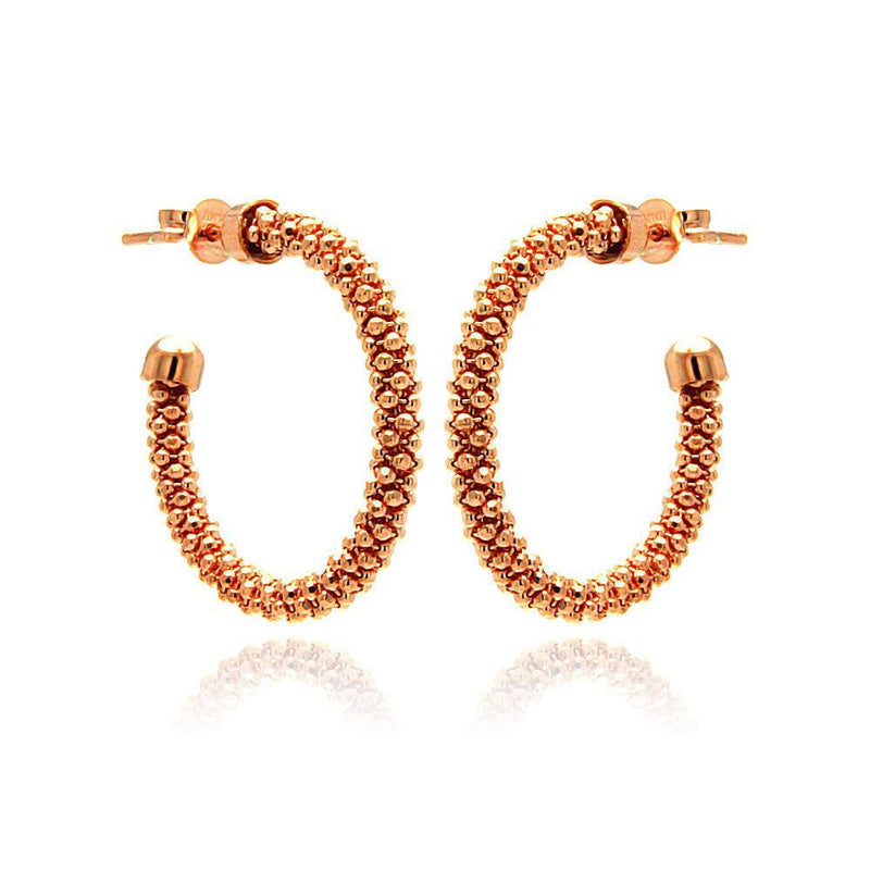 Closeout-Silver 925 Rose Gold Plated Crescent Hoop Earrings - ITE00038RGP | Silver Palace Inc.