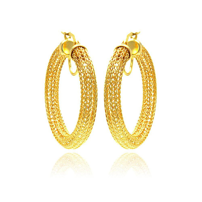 Closeout-Silver 925 Gold Plated Mesh Hoop Earrings - ITE00039GP | Silver Palace Inc.