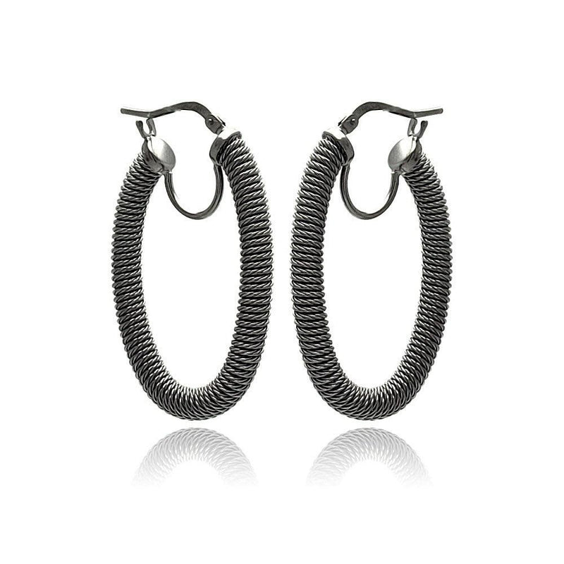 Closeout-Silver 925 Black Rhodium Plated Hoop Earrings - ITE00044BLK | Silver Palace Inc.