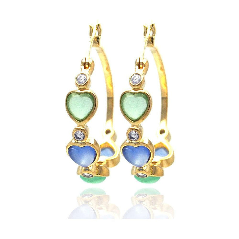 Closeout-Silver 925 Gold Rhodium Plated Round Heart Multicolor CZ Hoop Earrings - STE00707 | Silver Palace Inc.