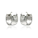 Silver 925 Rhodium Plated Hear Clear CZ huggie hoop Earrings - STE00879 | Silver Palace Inc.