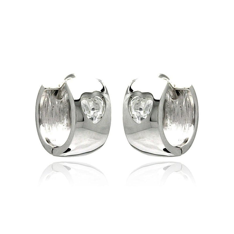 Silver 925 Rhodium Plated Hear Clear CZ huggie hoop Earrings - STE00879 | Silver Palace Inc.