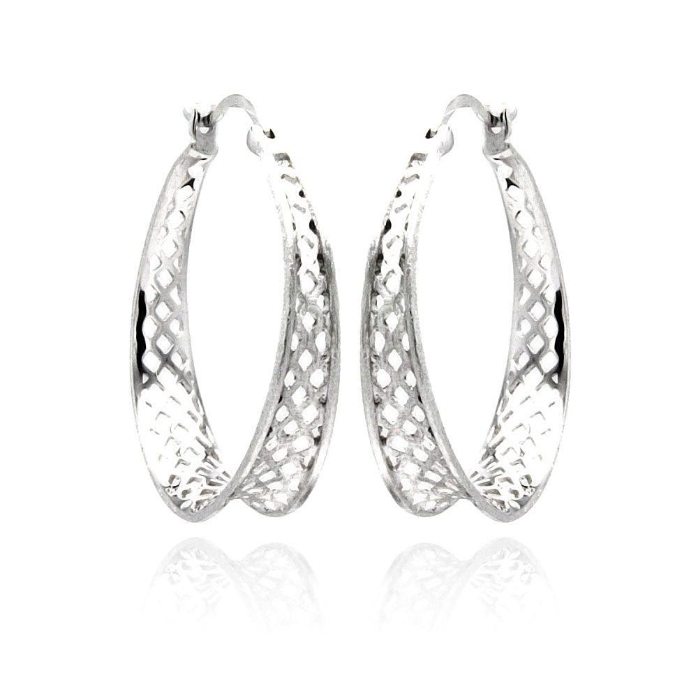 Closeout-Silver 925 Rhodium Plated CZ Hoop Earrings - STE00890 | Silver Palace Inc.