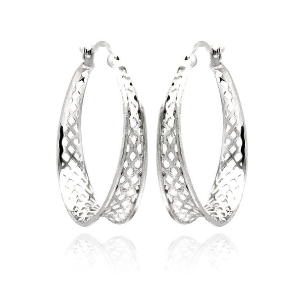 Closeout-Silver 925 Rhodium Plated CZ Hoop Earrings - STE00890 | Silver Palace Inc.