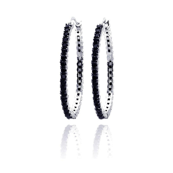 Silver 925 Black and Silver Rhodium Plated CZ Dangling Earrings - BGE00074 | Silver Palace Inc.