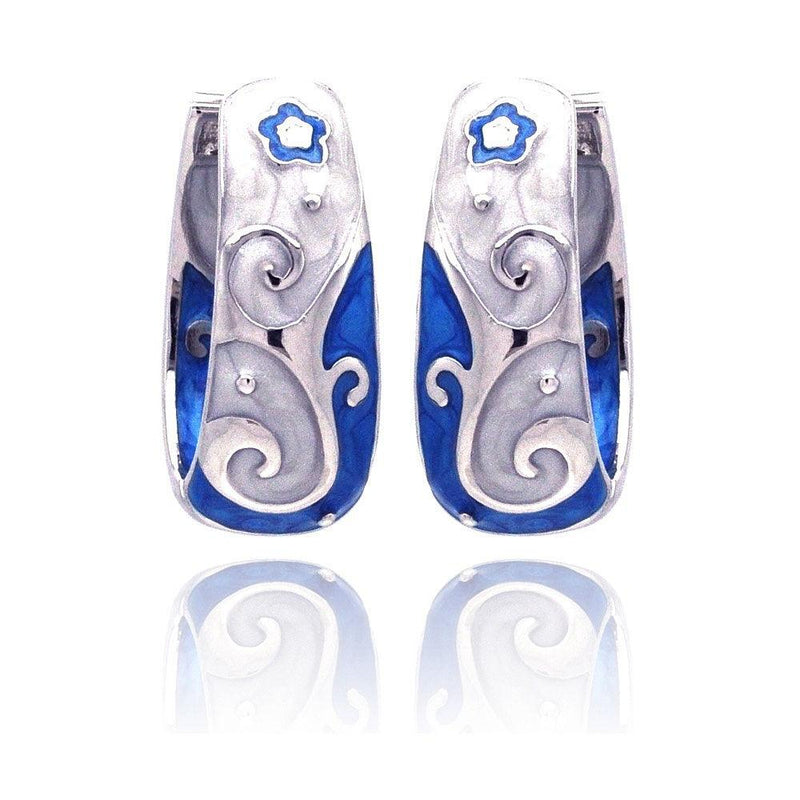 Closeout-Silver 925 Rhodium Plated Blue Filigree Star CZ Hoop Earrings - BGE00131 | Silver Palace Inc.