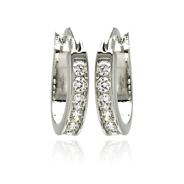 Silver 925 Rhodium Plated CZ Hoop Earrings - STE00076 | Silver Palace Inc.