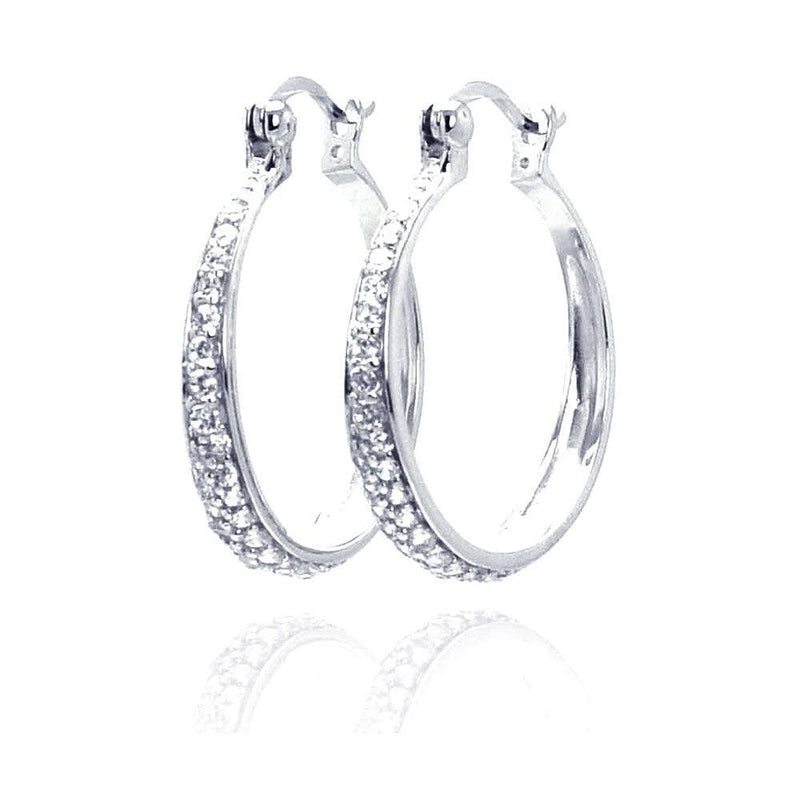 Silver 925 Rhodium Plated CZ Hoop Earrings - STE00247 | Silver Palace Inc.