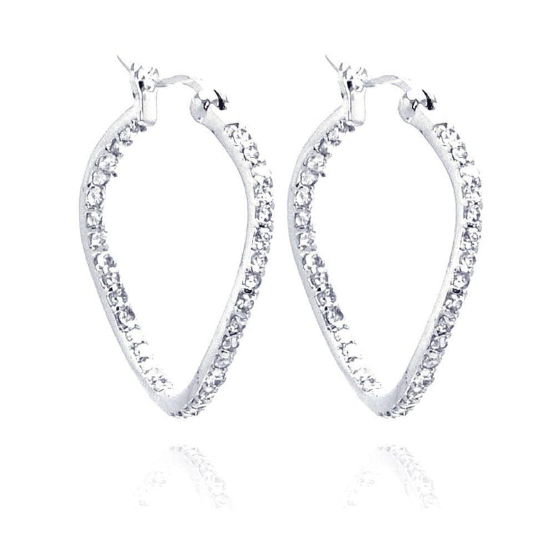 Closeout-Silver 925 Rhodium Plated CZ Wavy Hoop Earrings - STE00248 | Silver Palace Inc.