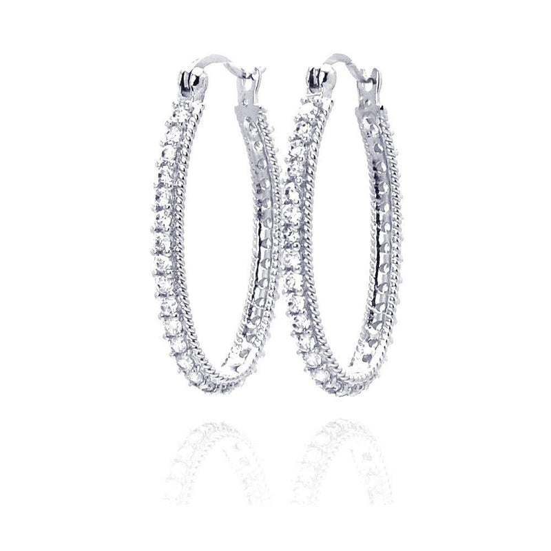 Silver 925 Rhodium Plated Round CZ Hoop Earrings - STE00452 | Silver Palace Inc.