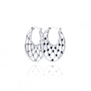 Closeout-Silver 925 Rhodium Plated Black Round CZ Web Crescent Hoop Earrings - STE00519BLK | Silver Palace Inc.