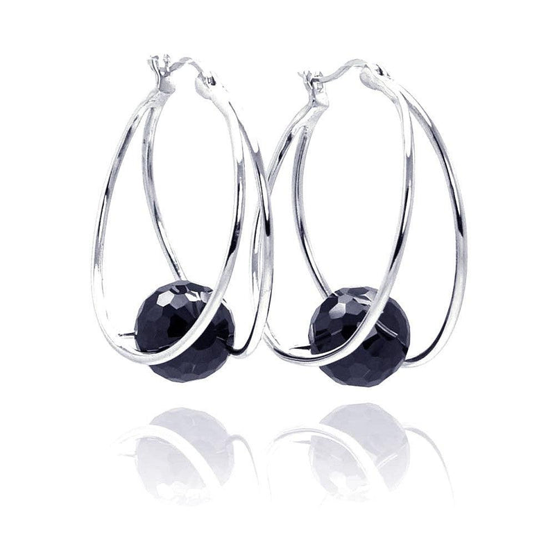 Closeout-Silver 925 Rhodium Plated Round CZ Hoop Earrings - STE00546 | Silver Palace Inc.