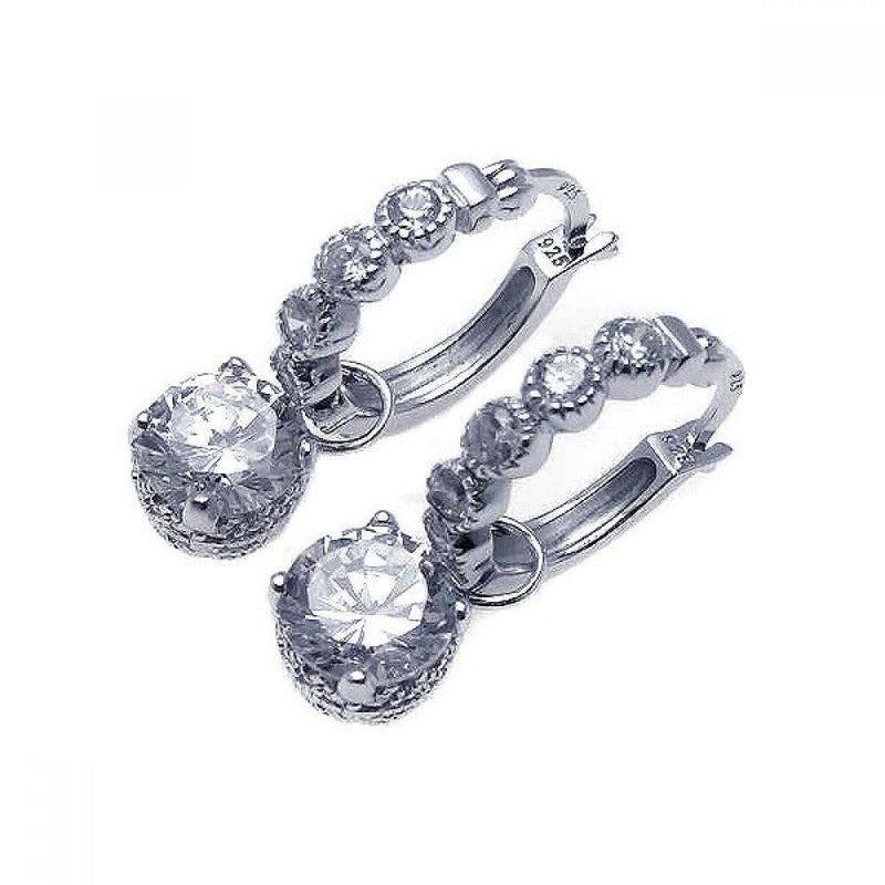 Silver 925 Rhodium Plated Round CZ Dangling Hoop Earrings - STE00580 | Silver Palace Inc.