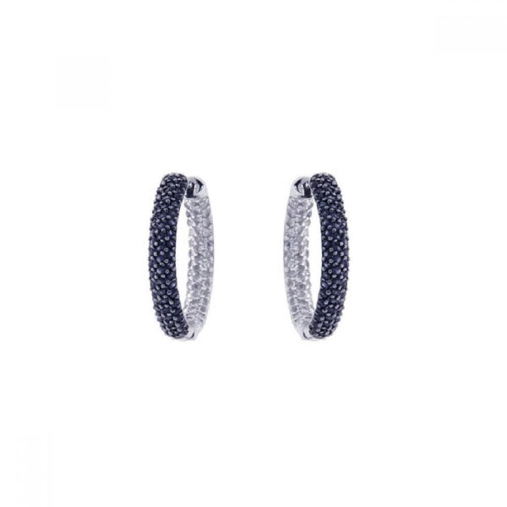 Silver 925 Rhodium Plated Round CZ Hoop Earrings - STE00604 | Silver Palace Inc.