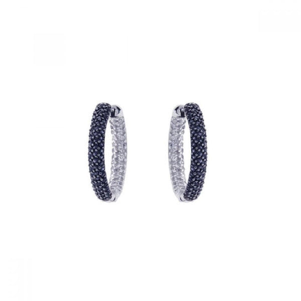 Silver 925 Rhodium Plated Round CZ Hoop Earrings - STE00604 | Silver Palace Inc.