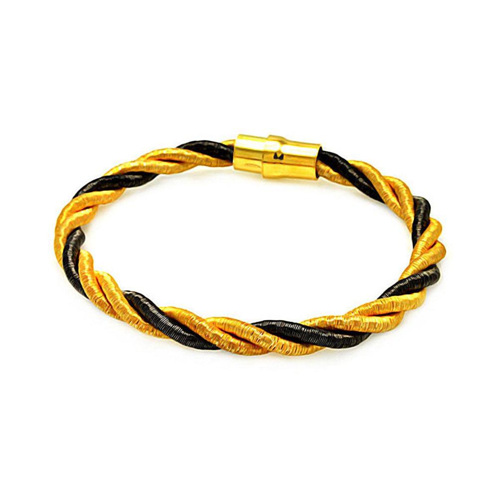 Closeout Silver 925 Black Rhodium Gold Plated Twist Rope Italian Bracelet - ITB00008BLK-GP | Silver Palace Inc.