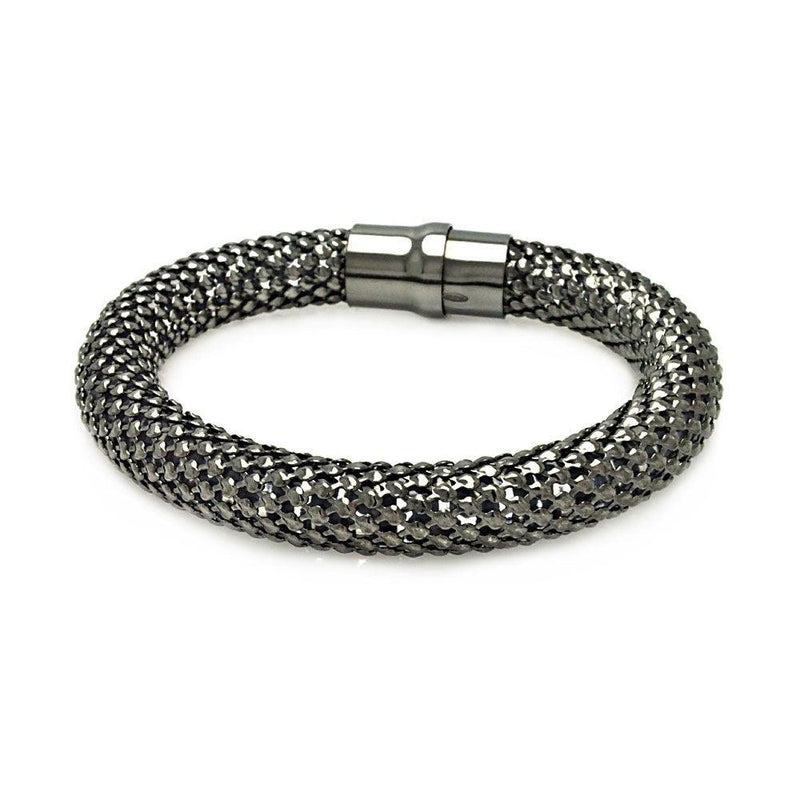 Closeout- Silver 925 Black Rhodium Plated Thick Beaded Italian Bracelet - ITB00018BLK | Silver Palace Inc.