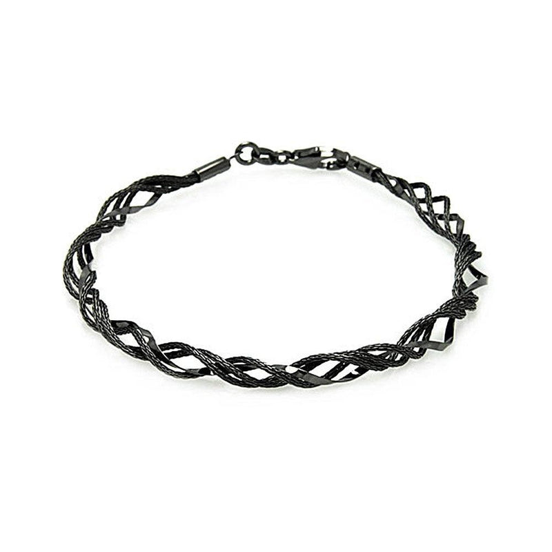 Silver 925 Black Rhodium Plated Beaded Twisted Italian Bracelet - ITB00020BLK | Silver Palace Inc.