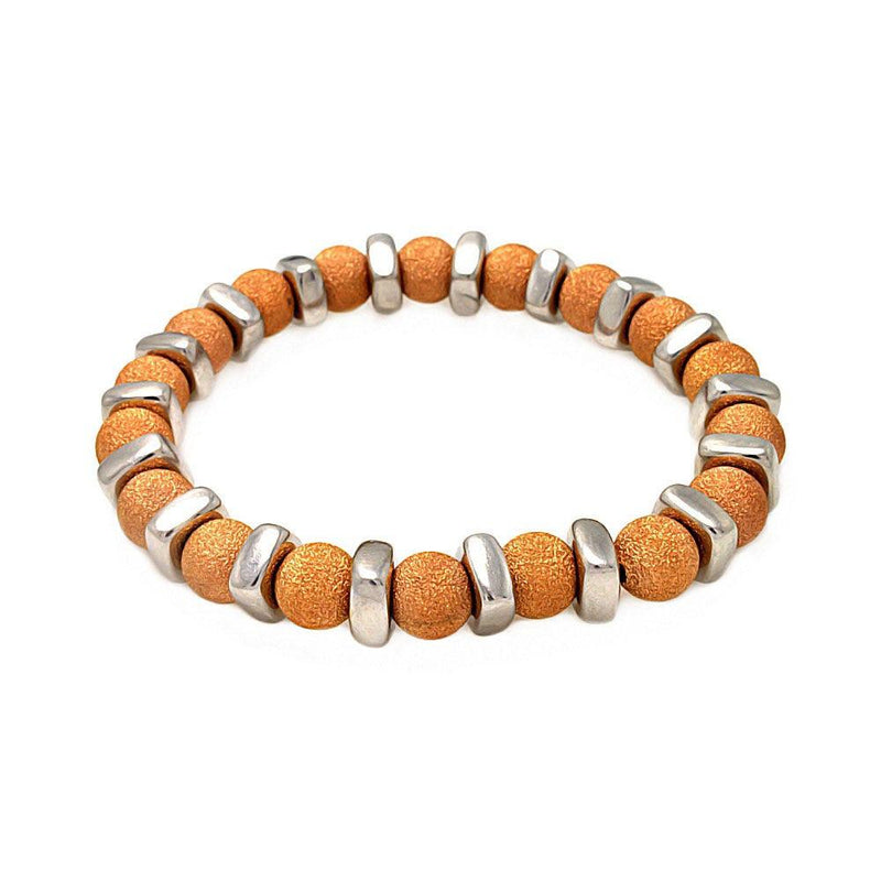 Closeout-Silver 925 Rose Gold Plated Shiny Bead Bar Stretchable Italian Bracelet - ITB00089RGP | Silver Palace Inc.