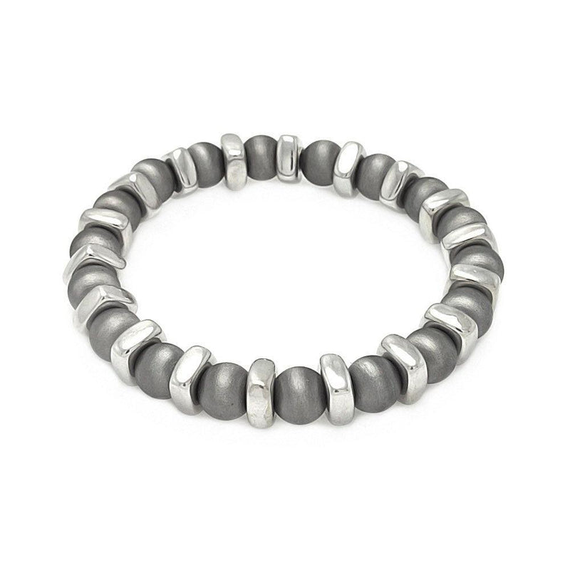 Closeout-Silver 925 Rhodium Plated Stretchable Bead Italian Bracelet - ITB00093BLK | Silver Palace Inc.