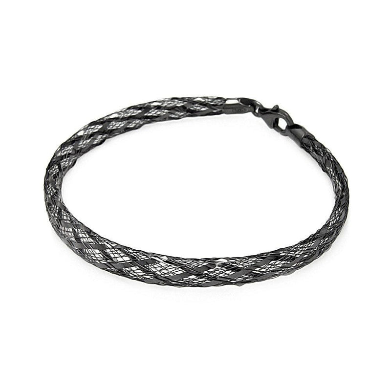 Closeout-Silver 925 Black Rhodium Plated Net Italian Bracelet - ITB00094BLK | Silver Palace Inc.