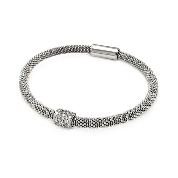 Closeout-Silver 925 Rhodium Plated Bar Clear CZ Beaded Italian Bracelet - ITB00096RH | Silver Palace Inc.