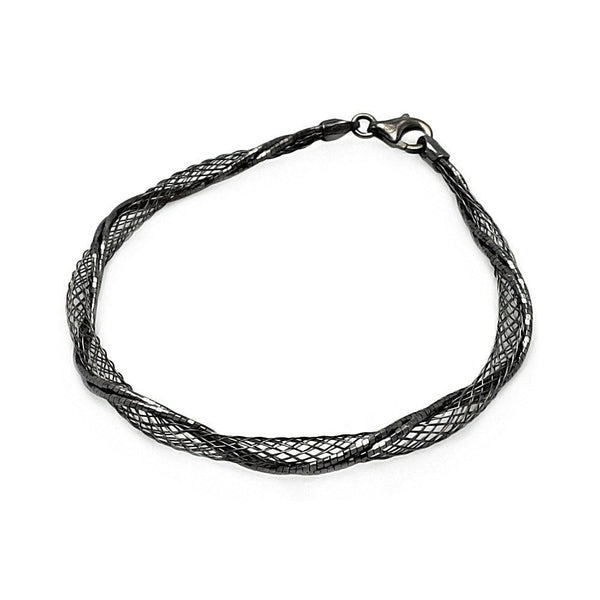 Closeout-Silver 925 Black Rhodium Plated Net Wrap Italian Bracelet - ITB00111BLK | Silver Palace Inc.