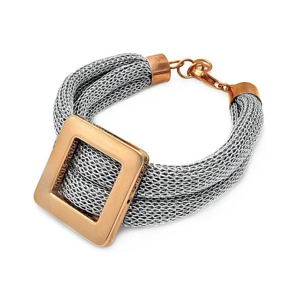 Closeout-Silver 925 Rhodium and Rose Gold Plated Square Center Italian Bracelet - ITB00116 | Silver Palace Inc.