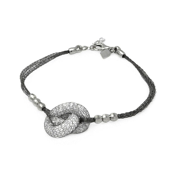 Closeout-Silver 925 Black Rhodium Plated 3 Bead Sides Knot Center Italian Bracelet - ITB00119BLK | Silver Palace Inc.