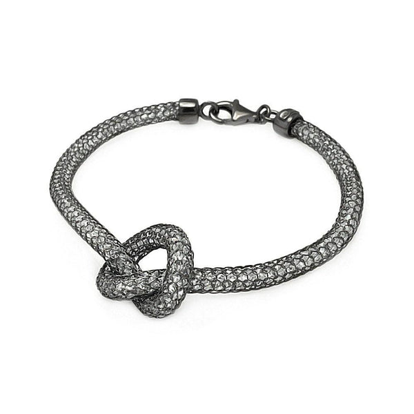 Closeout-Silver 925 Black Rhodium Plated Knot Center Mesh Clear CZ Italian Bracelet - ITB00124BLK | Silver Palace Inc.