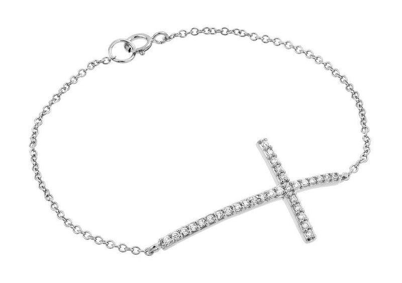 Silver 925 Rhodium Plated Sideways Cross CZ Bracelet - BGB00146 | Silver Palace Inc.