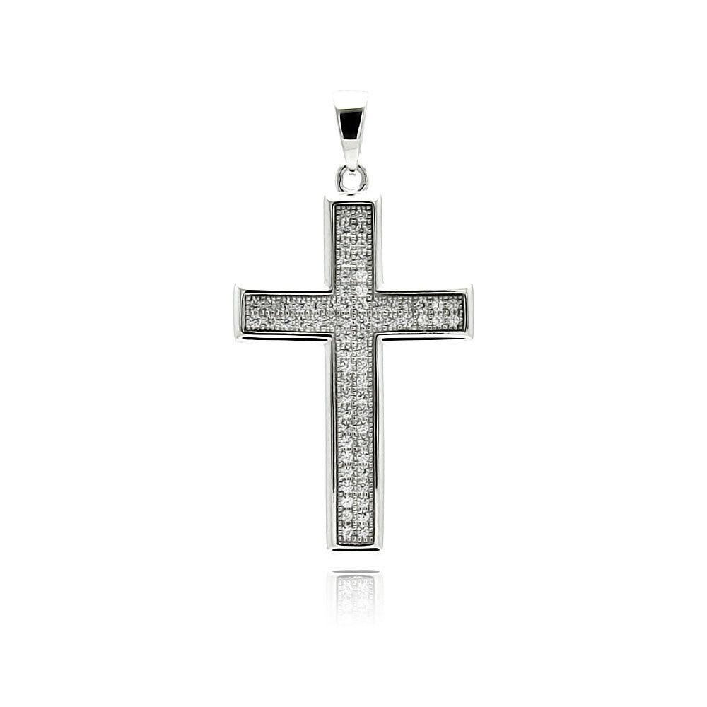 Silver 925 Rhodium Plated Cross Micro Pave CZ Dangling Pendant - ACP00030