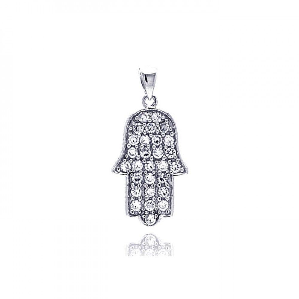 Silver 925 Rhodium Plated Hand CZ Dangling Pendant - ACP00022 | Silver Palace Inc.