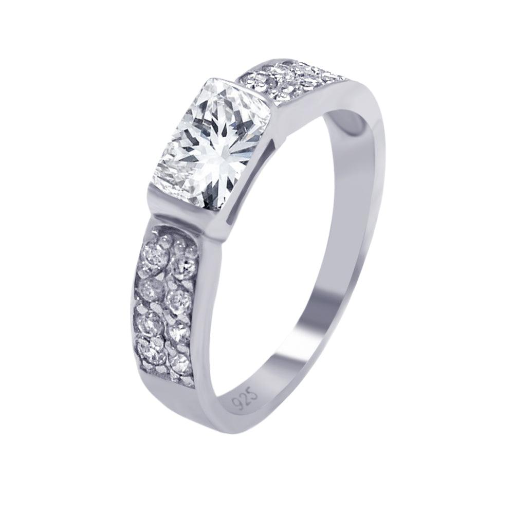 Silver 925 Rhodium Plated Clear Rectangular Center Pave CZ Ring - AAR0002CLR | Silver Palace Inc.