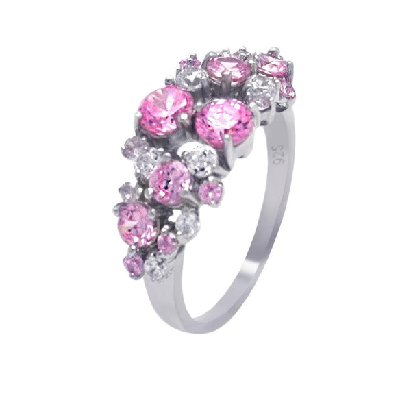 Silver 925 Rhodium Plated Multi Shaped Pink CZ Ring - AAR0012PNK | Silver Palace Inc.