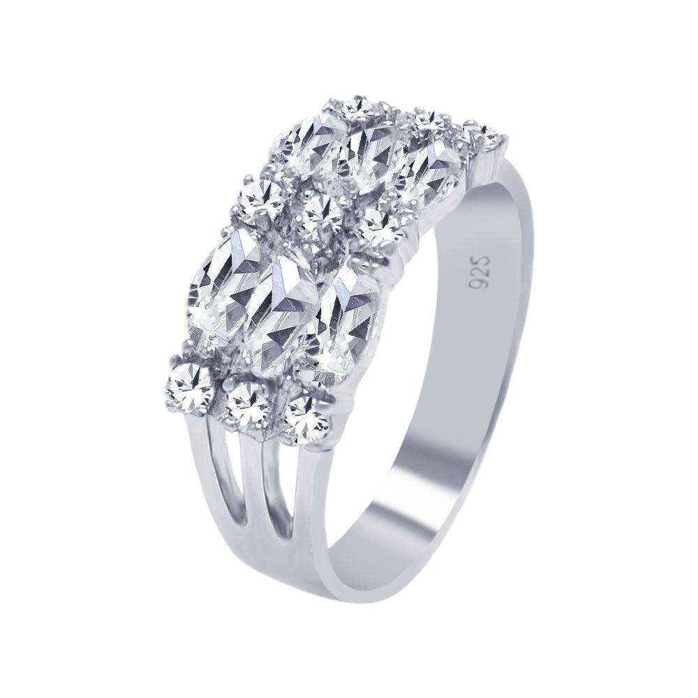 Silver 925 Rhodium Plated Round Marquise CZ 3 Row Ring - AAR0018 | Silver Palace Inc.