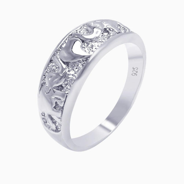 Silver 925 Rhodium Plated Elephant Heart Ring - AAR0023 | Silver Palace Inc.