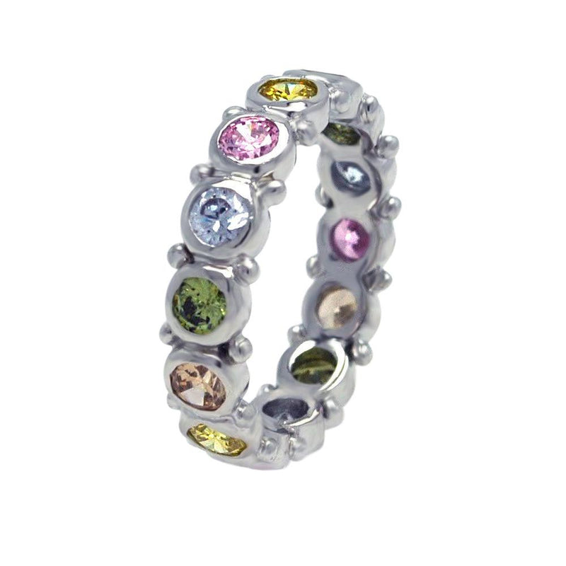 Silver 925 Rhodium Plated Multi Colored CZ Stackable Eternity Ring - AAR0041 | Silver Palace Inc.