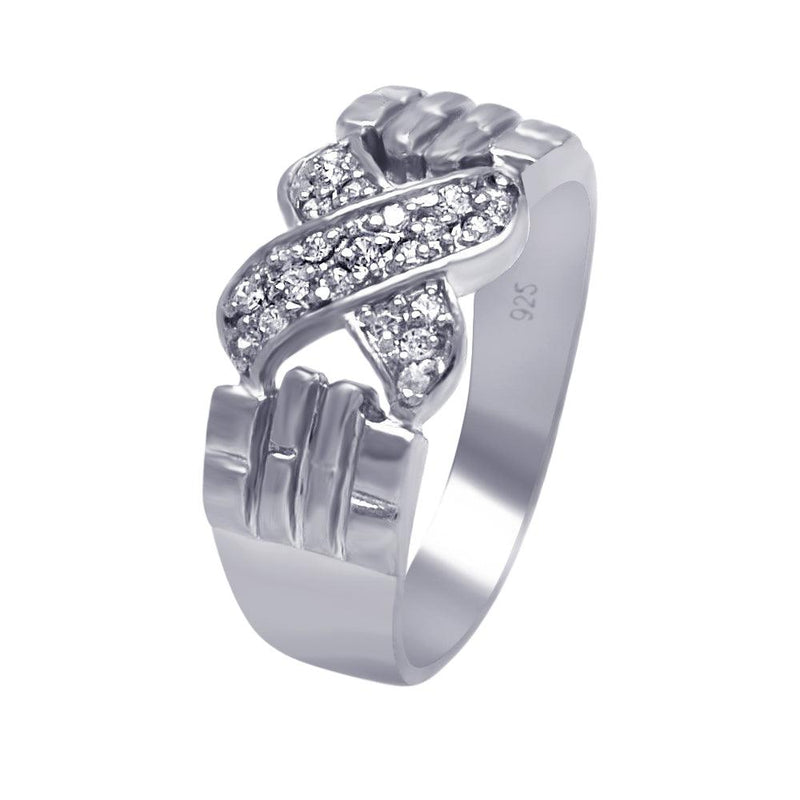 Silver 925 Rhodium Plated Clear Pave CZ Hand X Ring - AAR0044 | Silver Palace Inc.