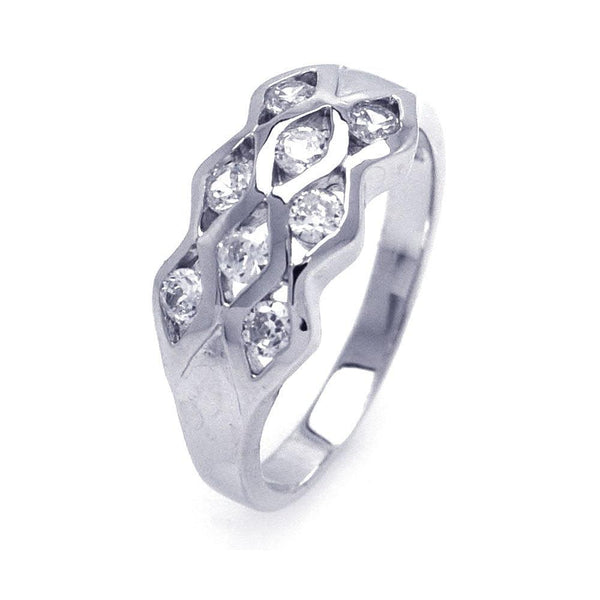 Silver 925 Rhodium Plated CZ Eyelet Ring - AAR0050 | Silver Palace Inc.