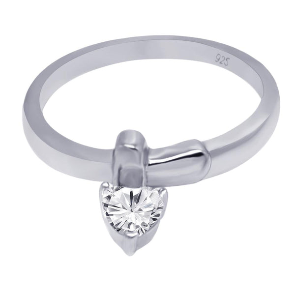 Silver 925 Rhodium Plated CZ Dangling Heart Ring - AAR0051 | Silver Palace Inc.