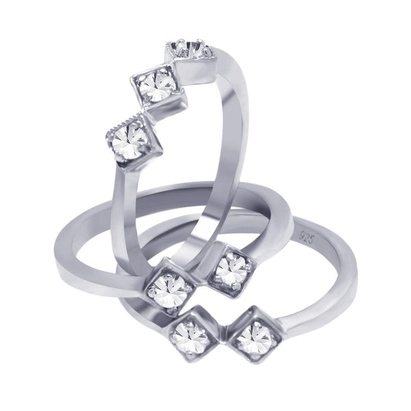 Silver 925 Rhodium Plated Diamond Shaped CZ Stackable Ring Set - AAR0054 | Silver Palace Inc.