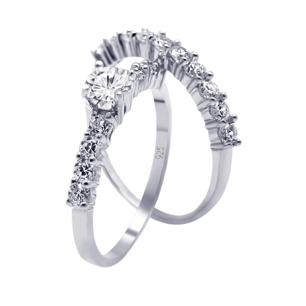 Silver 925 Rhodium Plated CZ Bridal Engagement Ring Set - AAR0067 | Silver Palace Inc.