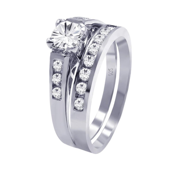 Silver 925 Rhodium Plated CZ Bridal Engagement Ring Set - AAR0071 | Silver Palace Inc.